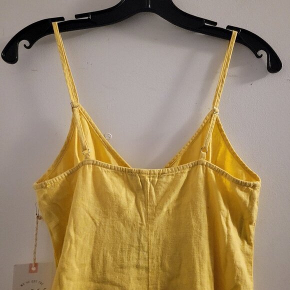 NEW Forever 21 Woven Yellow Linen Sleeveless Tank Button Front Mini Dress Small - Picture 5 of 10